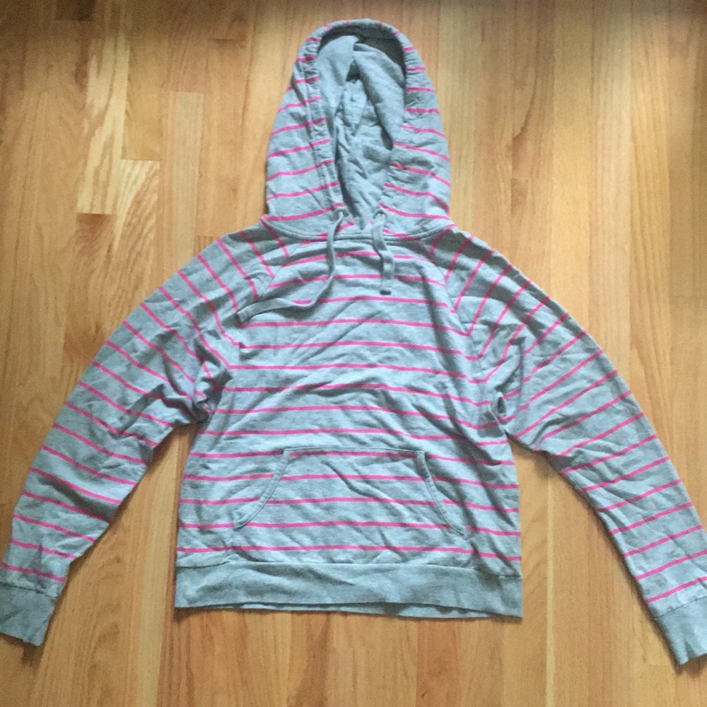 Cute Grey and Pink Striped Hoodie